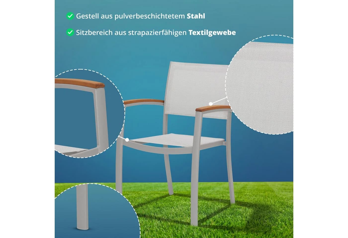 KHG Gartenstuhl Stapelstuhl Eukalyptus Aluminium Hellgrau - Bild 4