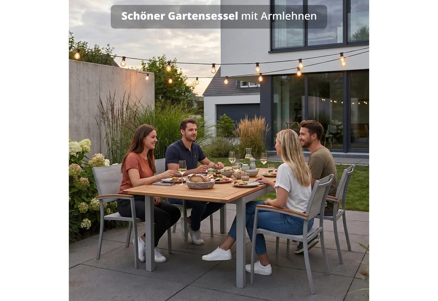 KHG Gartenstuhl Stapelstuhl Eukalyptus Aluminium Hellgrau - Bild 5