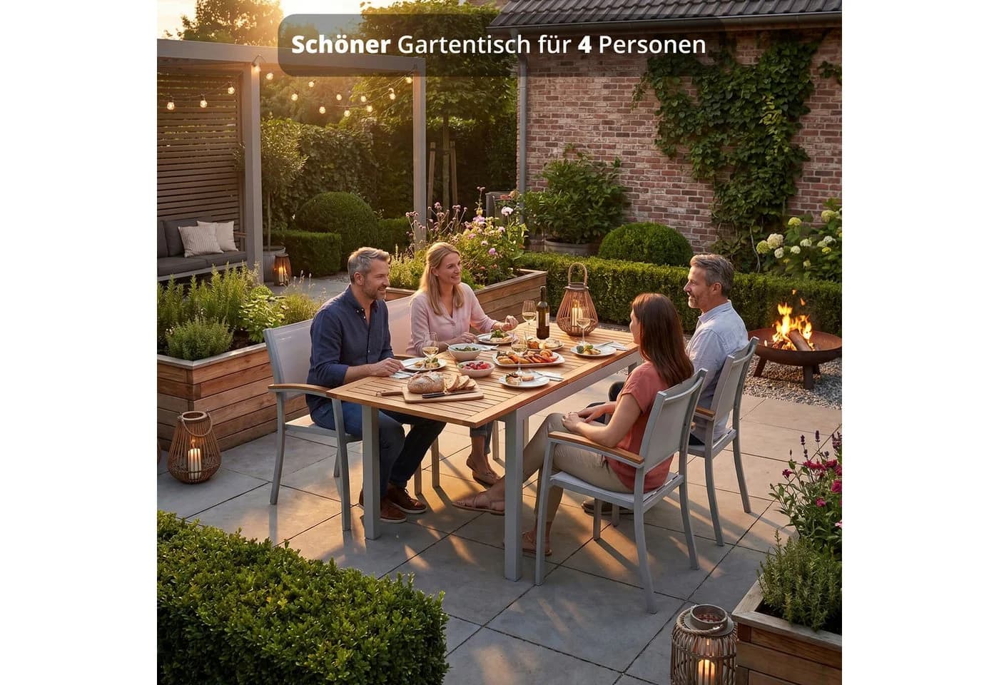 KHG Ausziehbare Gartentisch Eukalyptus Aluminium Grau - Bild 3
