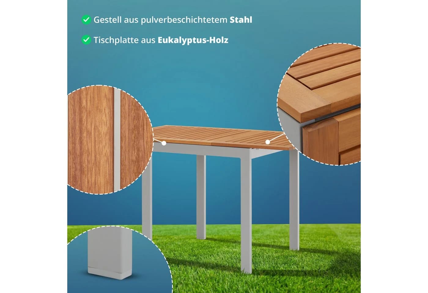 KHG Ausziehbare Gartentisch Eukalyptus Aluminium Grau - Bild 4