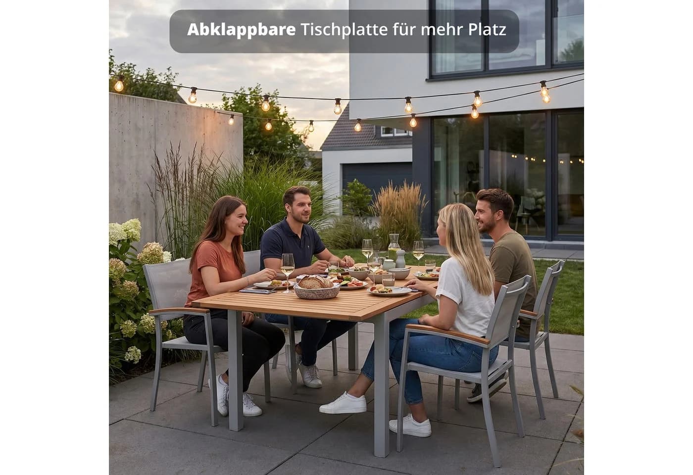 KHG Ausziehbare Gartentisch Eukalyptus Aluminium Grau - Bild 5