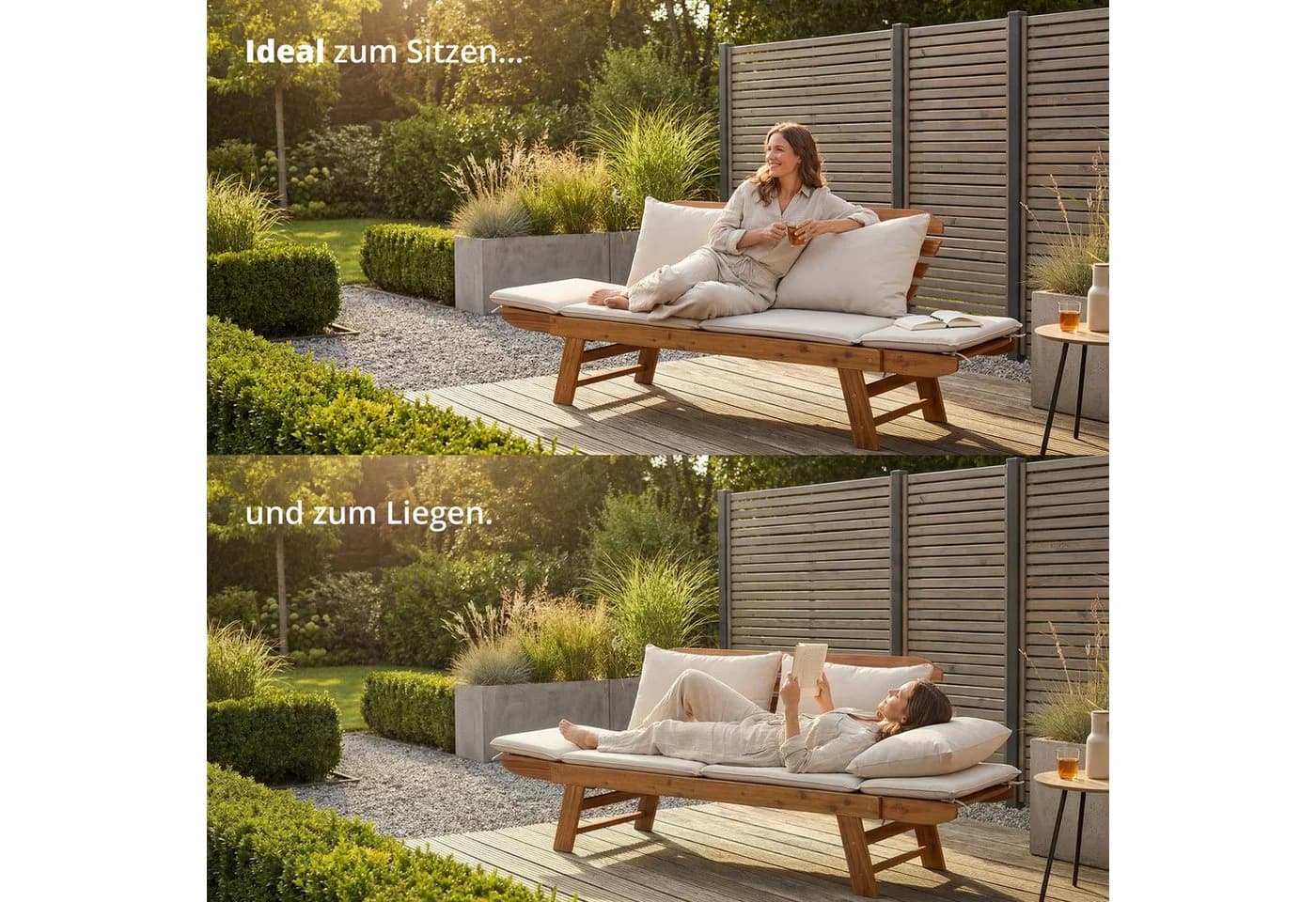 KHG Gartenliege Akazie geölt Daybed Sonnenliege Lounge-Set klappbar - Bild 5