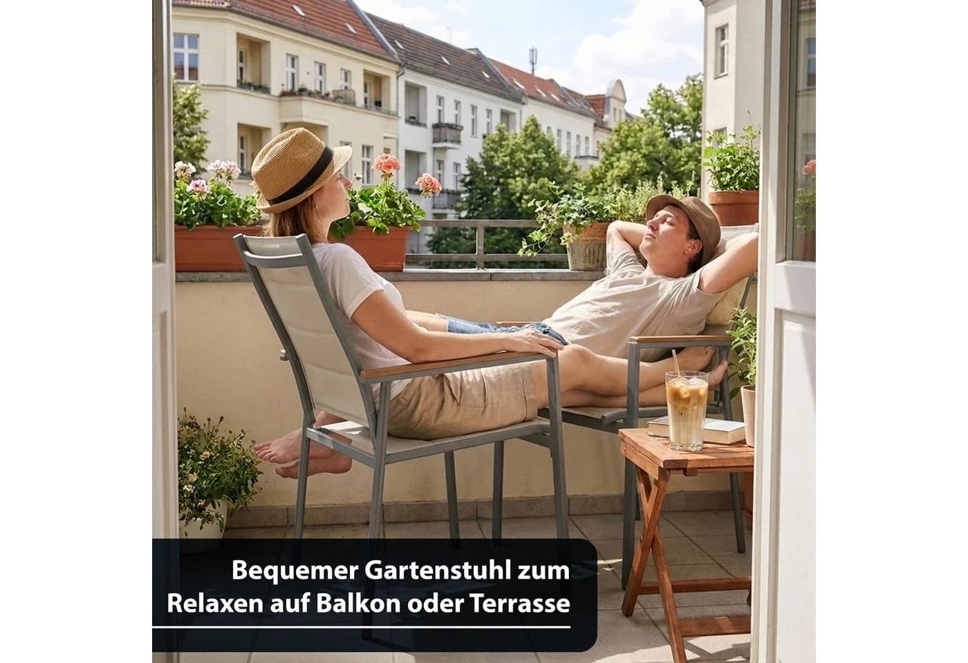 KHG Gartenstuhl Stapelstuhl gepolstert mit Armlehnen Grau Aluminium - Bild 5