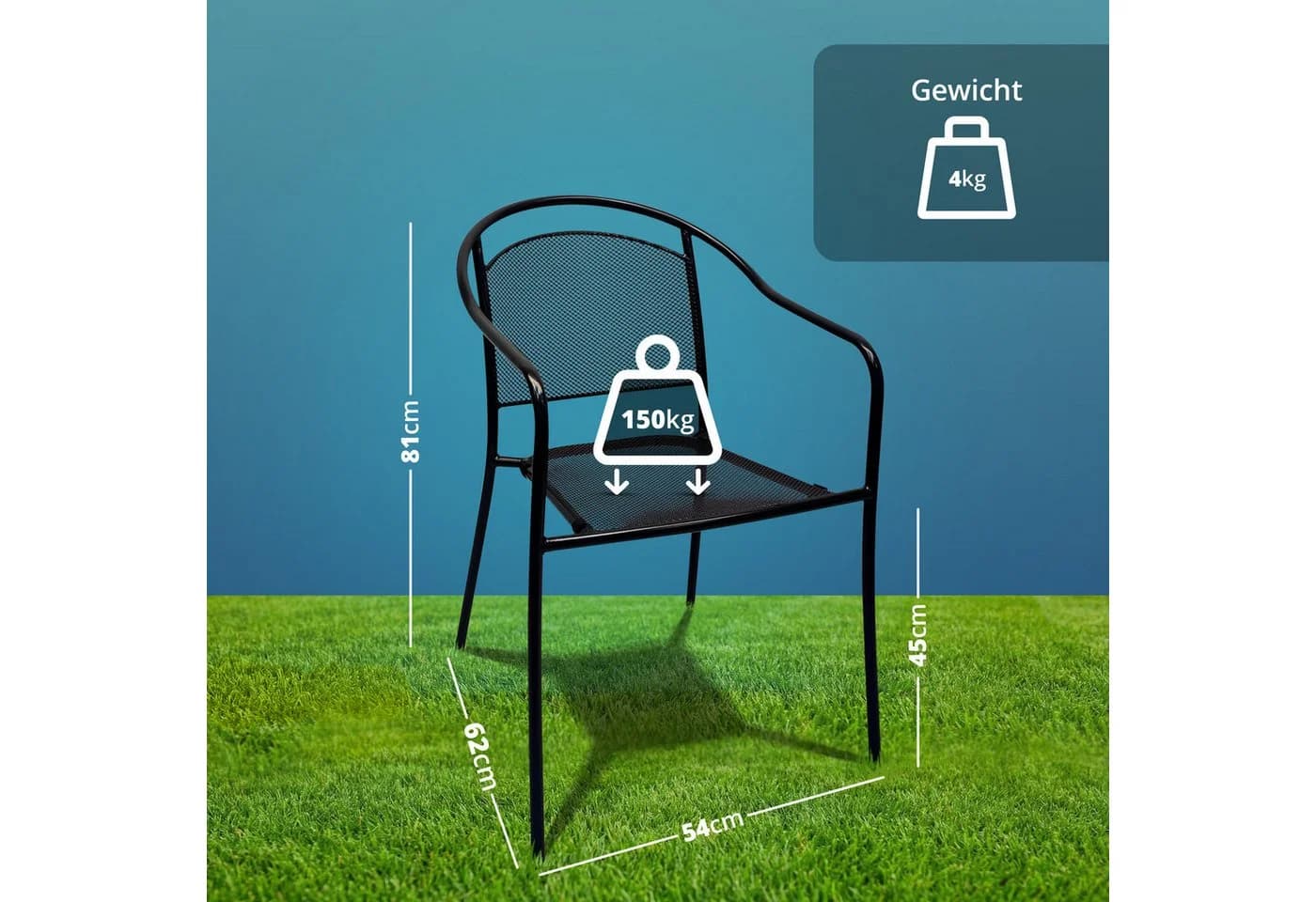 KHG Gartenstuhl mit Armlehnen & Gittergeflecht Anthrazit, stapelbar - Bild 4