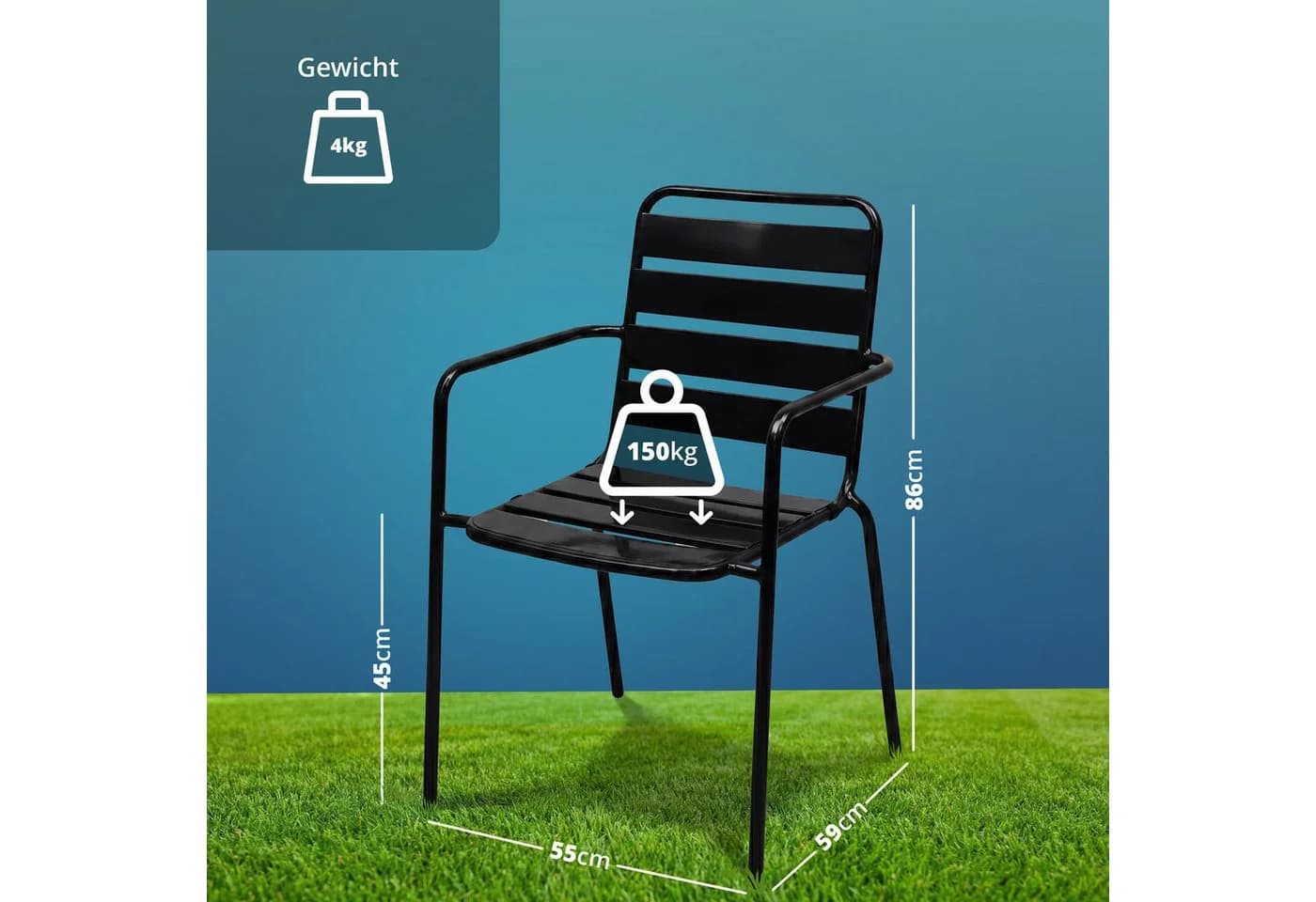 KHG Gartenstuhl mit Armlehnen Anthrazit stapelbar - Bild 4