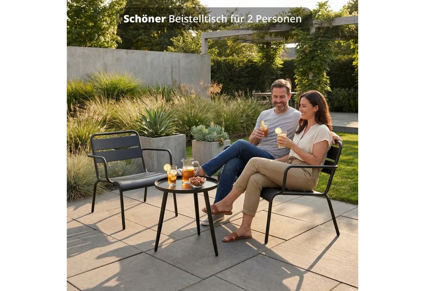 KHG Garten-Beistelltisch Schwarz Stahl mit Schüttrand - Bild 3