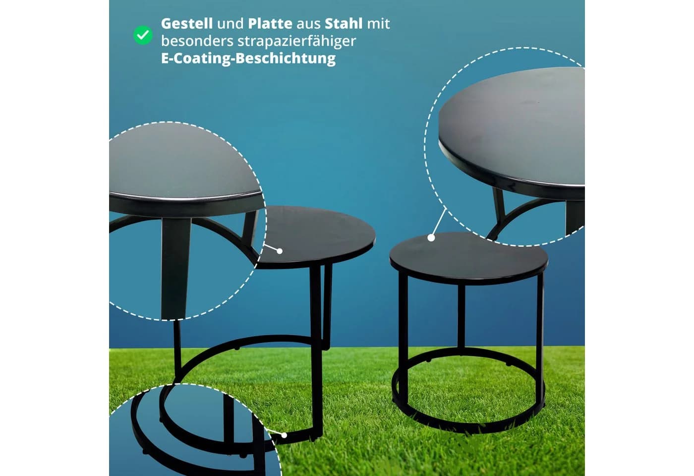 KHG Garten-Beistelltisch 2-teilig Anthrazit Stahl - Bild 5