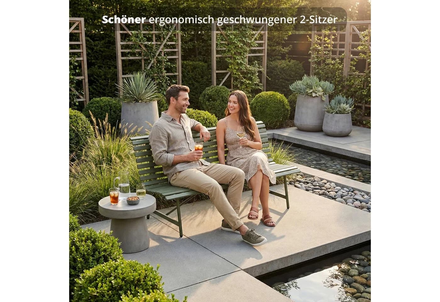 KHG Gartenbank aus Stahl Dunkel-Grün klassisches Design wetterfest - Bild 3