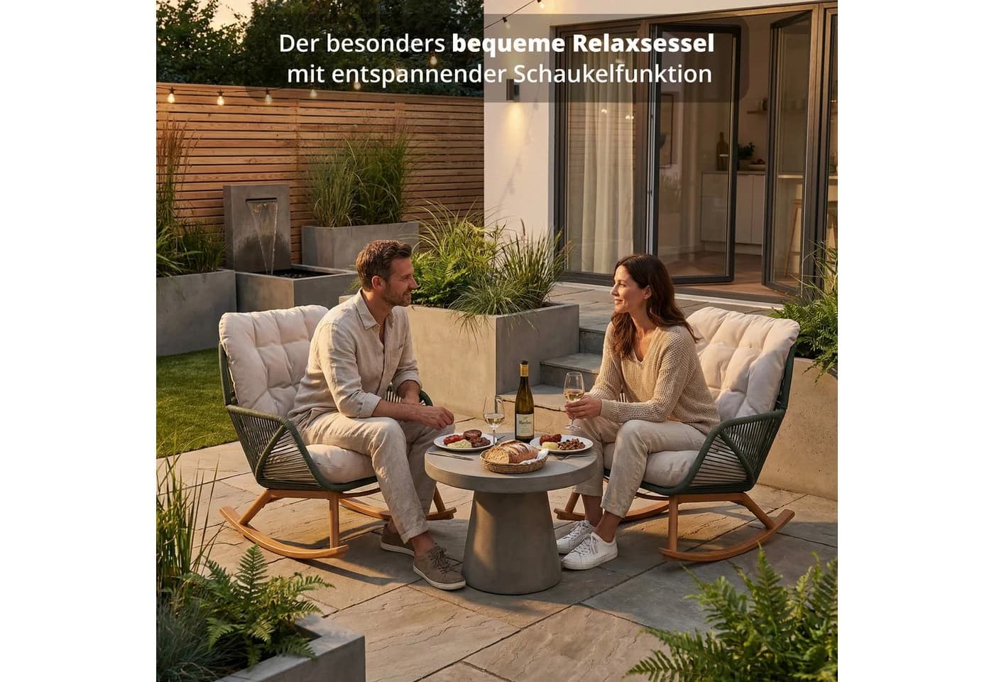 KHG Schaukel-Sessel Grün Aluminium mit Sitzkissen Beige - Bild 3