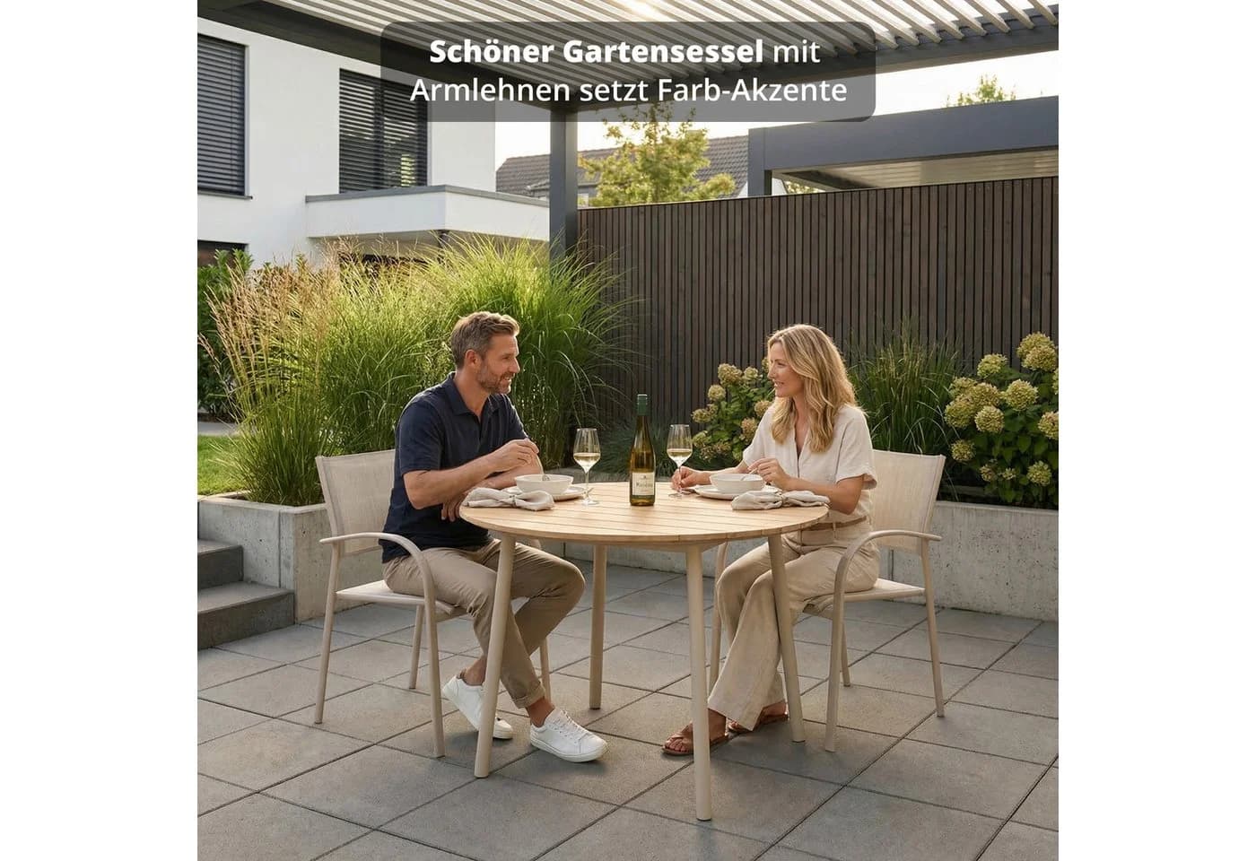 KHG Gartenstuhl Beige-Grau Stapelstuhl Stahl Textil - Bild 3