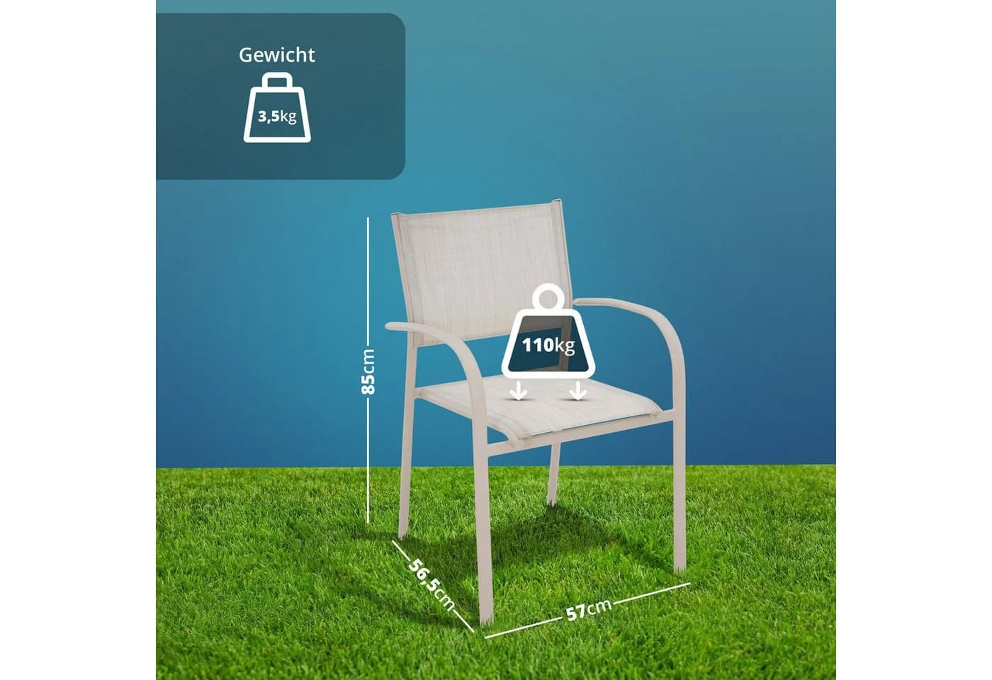 KHG Gartenstuhl Beige-Grau Stapelstuhl Stahl Textil - Bild 4