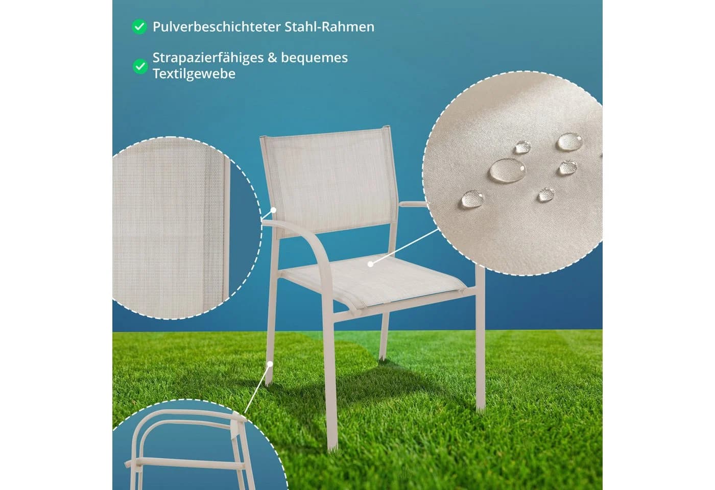 KHG Gartenstuhl Beige-Grau Stapelstuhl Stahl Textil - Bild 5