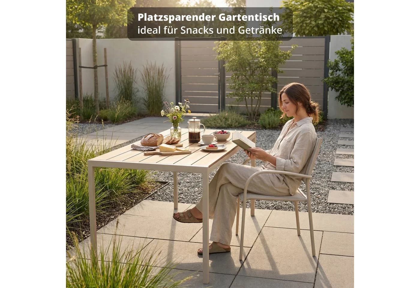 KHG Gartentisch Beige Stahl Polywood 140x75x83 cm - Bild 3