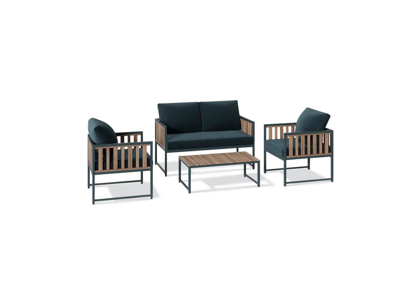 KHG Gartenlounge-Set 4-teilig Grau mit Akazienholztisch - Bild 2