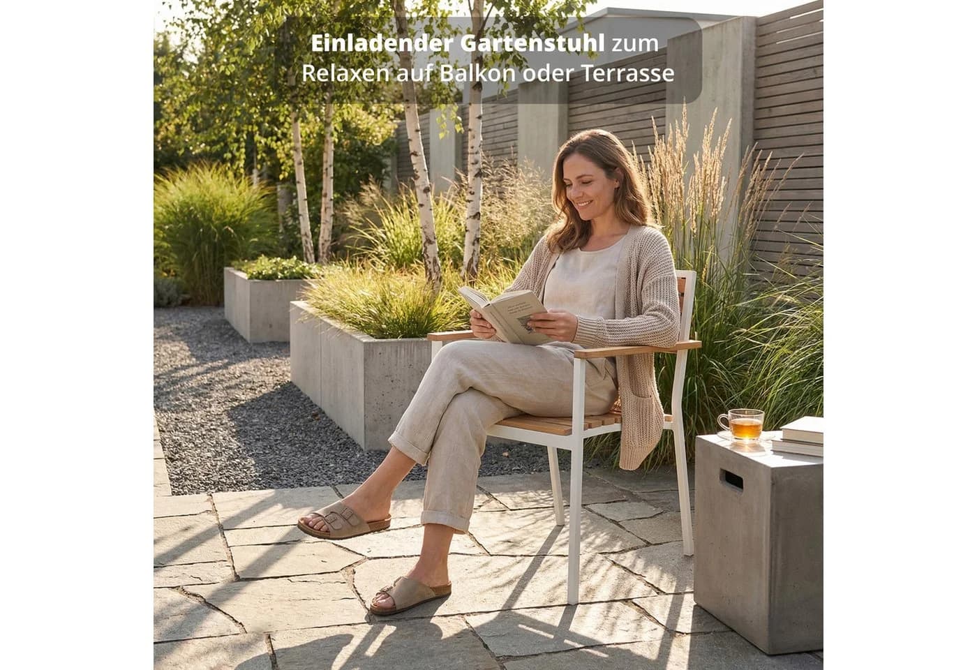 KHG Gartenstuhl Stapelbar Weiß Akazie Skandi Look - Bild 4