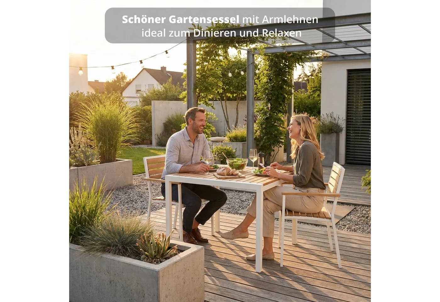 KHG Gartenstuhl Stapelbar Weiß Akazie Skandi Look - Bild 5