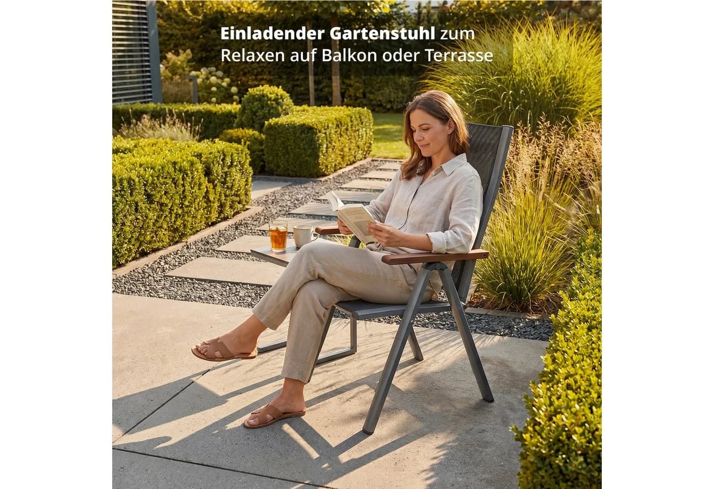 KHG Gartenstuhl klappbar mit Armlehnen Anthrazit Aluminium