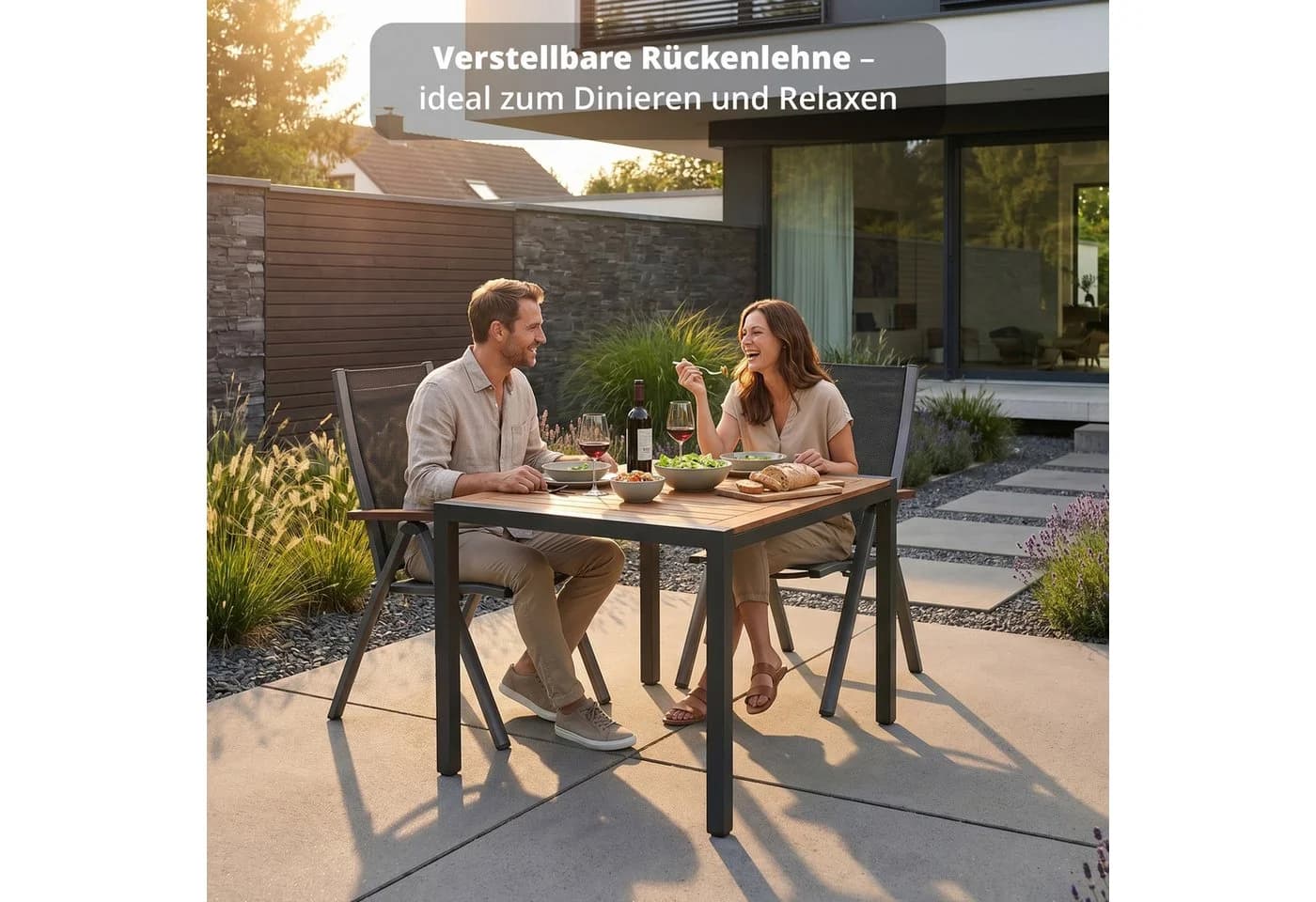 KHG Gartenstuhl klappbar mit Armlehnen Anthrazit Aluminium - Bild 3