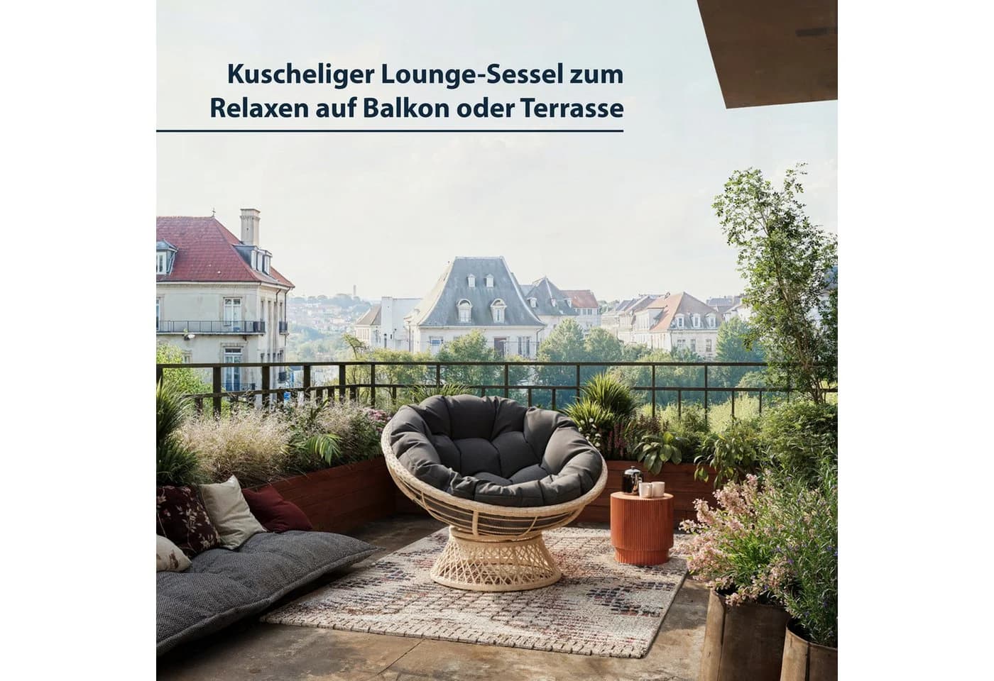 KHG Gartenlounge-Sessel Relax-Sessel Creme mit Polsterkissen Anthrazit - Bild 3
