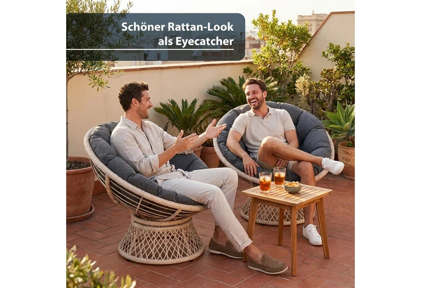 KHG Gartenlounge-Sessel Relax-Sessel Creme mit Polsterkissen Anthrazit - Bild 5