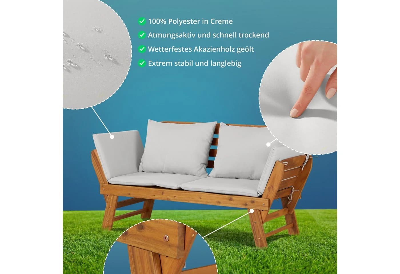KHG Gartenliege Akazie geölt, Daybed, klappbar, Taupe - Bild 4