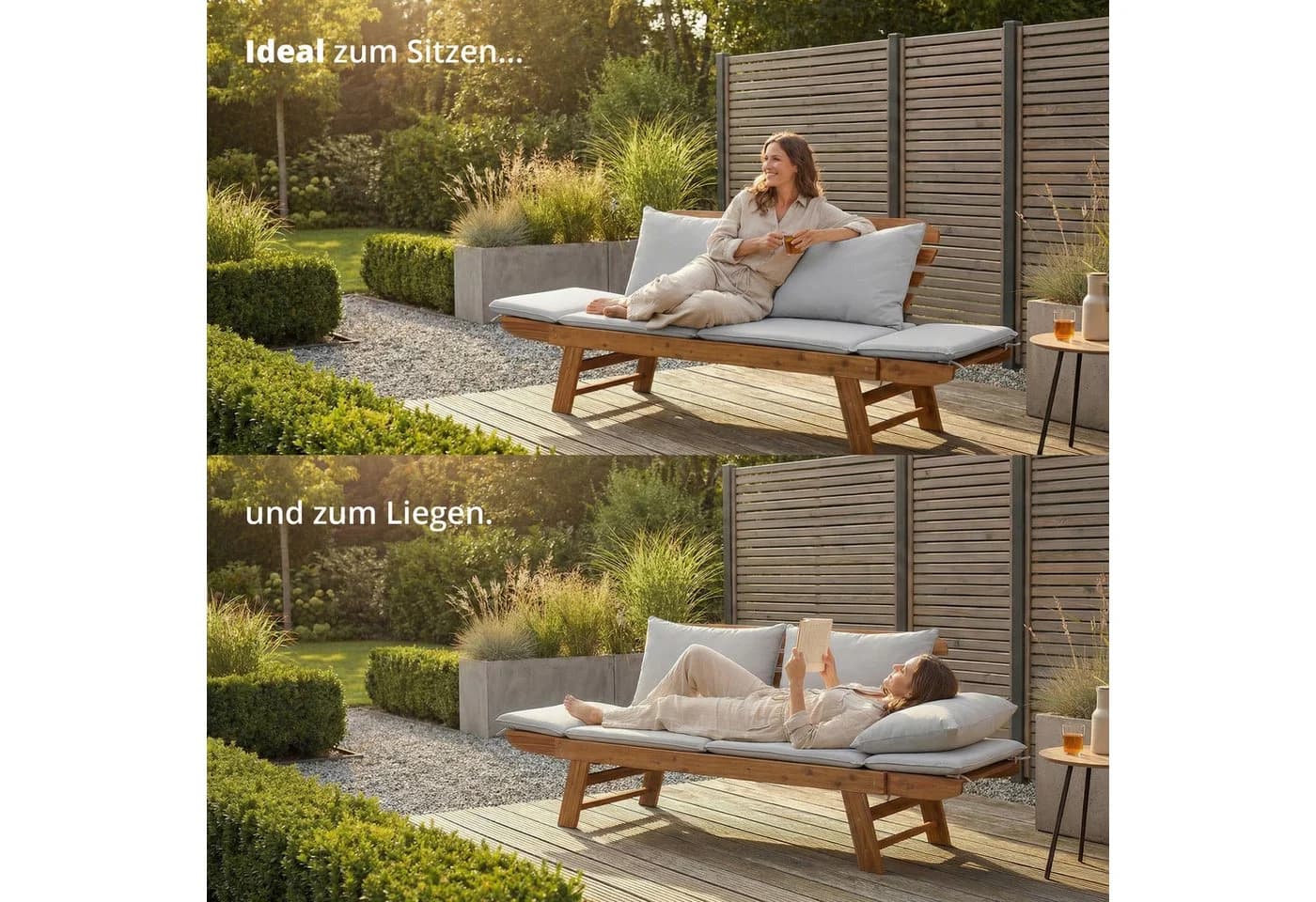 KHG Gartenliege Akazie geölt, Daybed, klappbar, Taupe - Bild 5