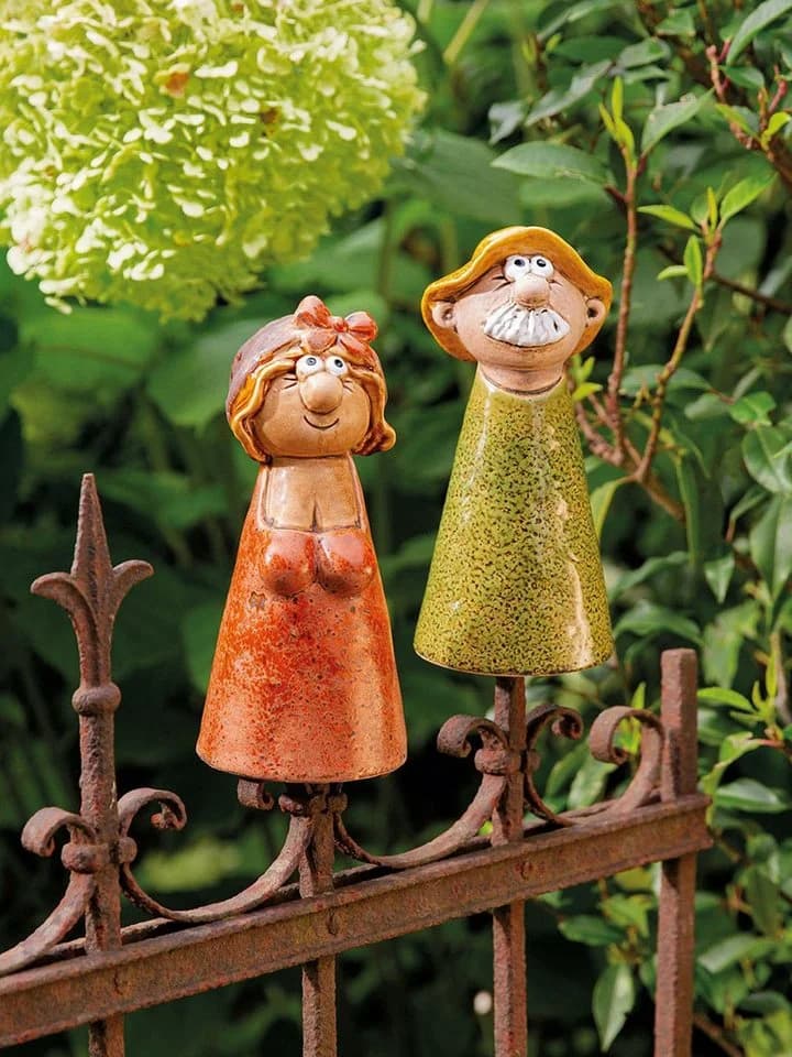 MF Gartenzaun Zaunhocker 2er Set Keramikfiguren Hans & Hilde Bunt - Bild 2
