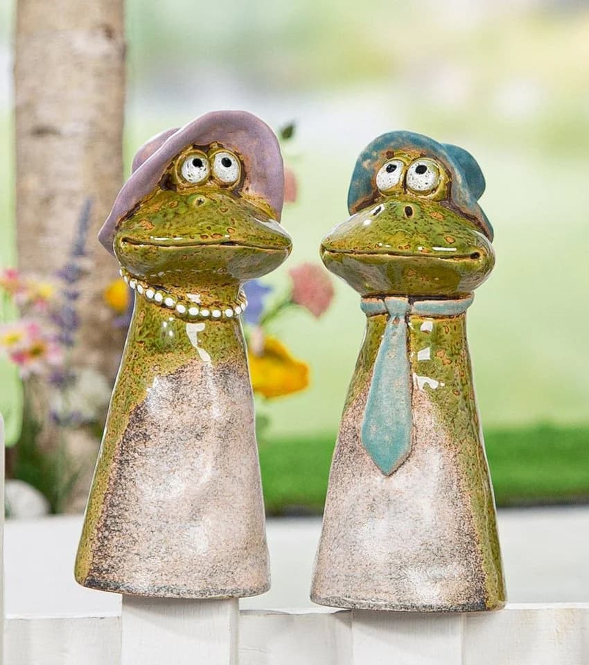 MF Froschpaar Lilly & Max Keramik Zaunfigur Grün 22 cm - Bild 2