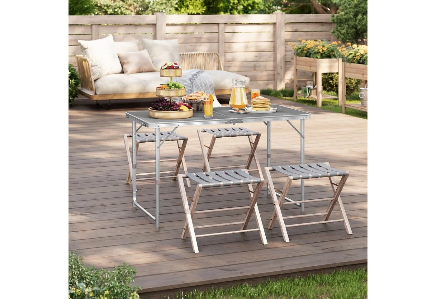 Woltu Campingtisch Grau Höhenverstellbar Klapptisch Aluminium MDF