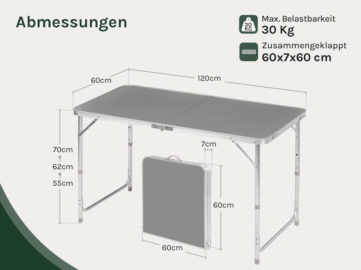 Woltu Campingtisch Grau Höhenverstellbar Klapptisch Aluminium MDF - Bild 3