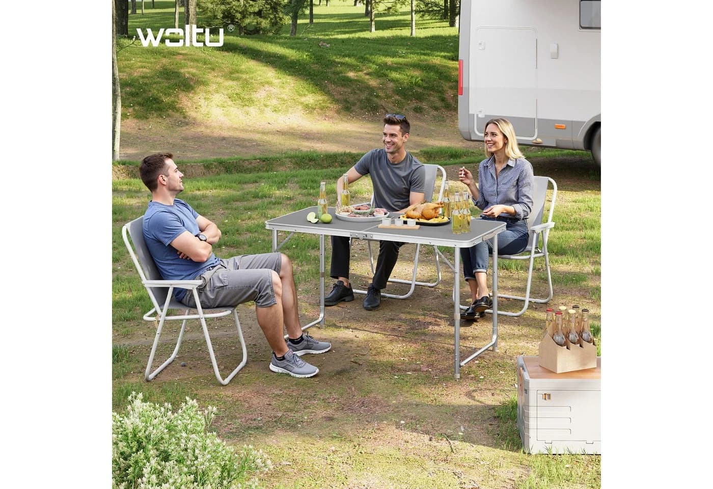 Woltu Campingtisch Grau Höhenverstellbar Klapptisch Aluminium MDF - Bild 5