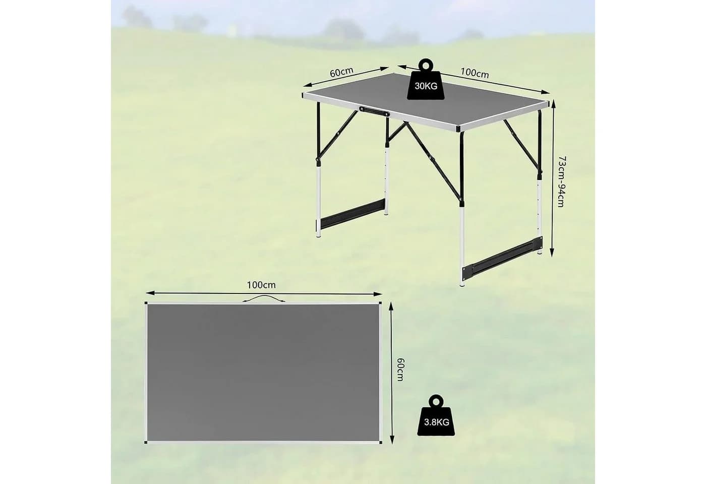 Woltu Campingtisch Klappbar Höhenverstellbar Grau Aluminium - Bild 3