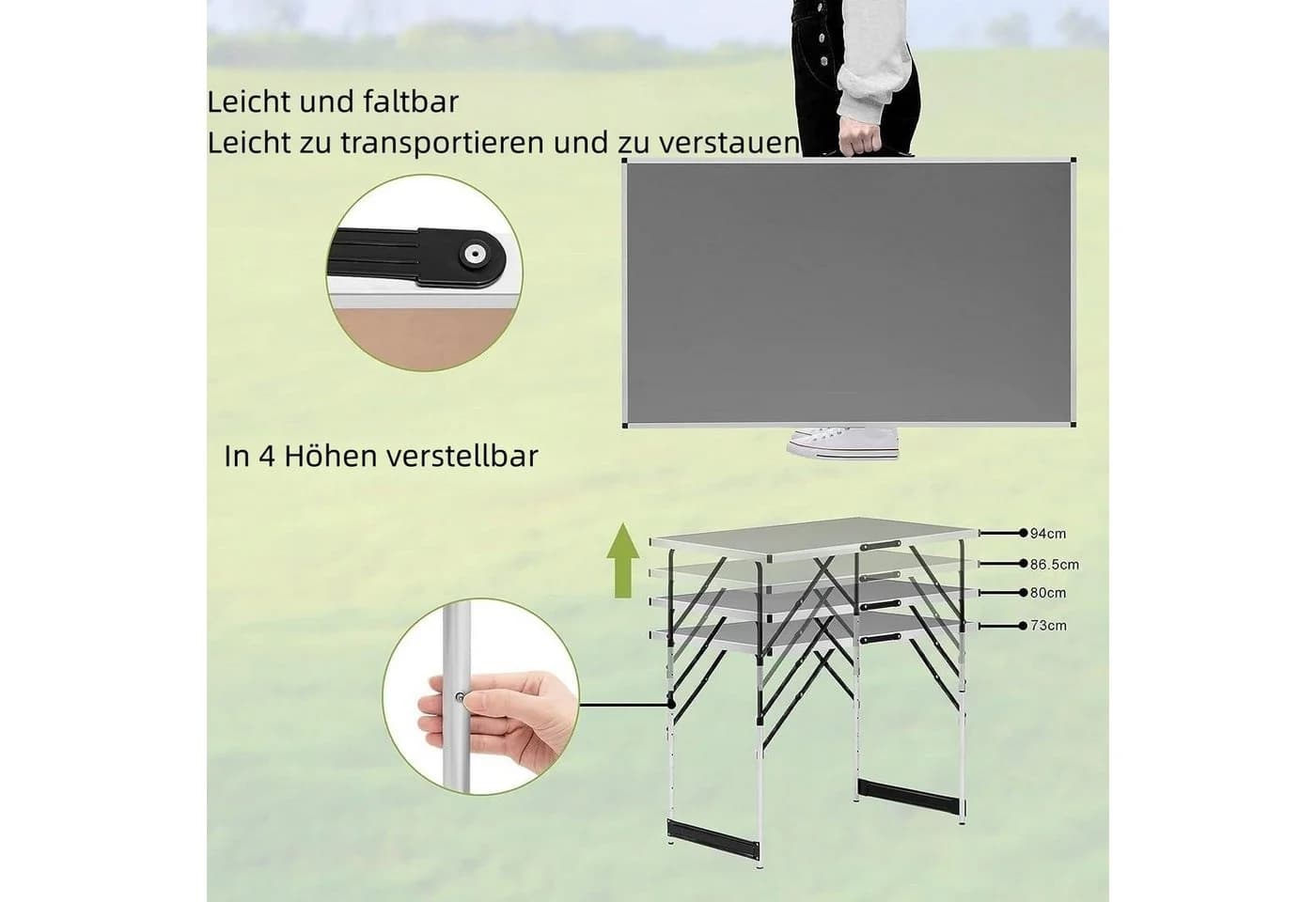 Woltu Campingtisch Klappbar Höhenverstellbar Grau Aluminium - Bild 4