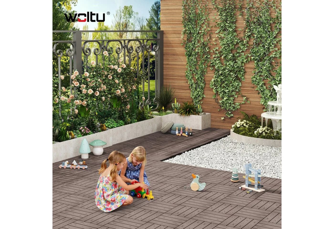 Woltu WPC-Terrassenfliesen Holzoptik Braun Grau 11 St.
