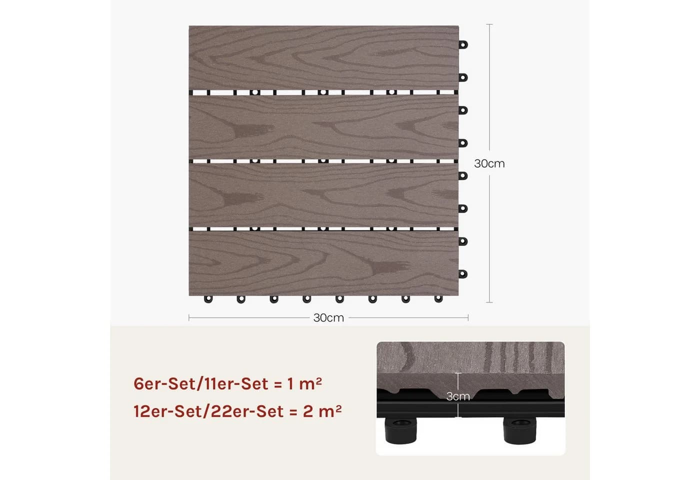 Woltu WPC-Terrassenfliesen Holzoptik Braun Grau 11 St. - Bild 3