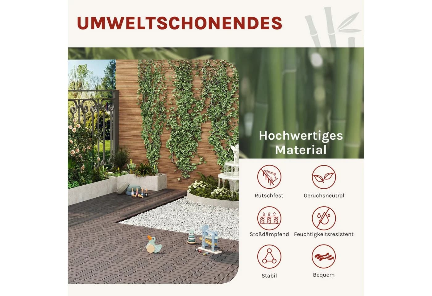 Woltu WPC-Fliesen 11 St. Holzoptik Klickfliese Braun Grau - Bild 5
