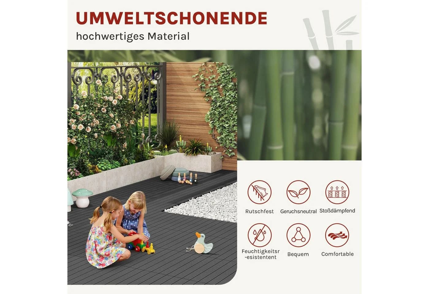 Woltu WPC-Fliesen Terrassendielen Holz-Optik Grau Klicksystem - Bild 5