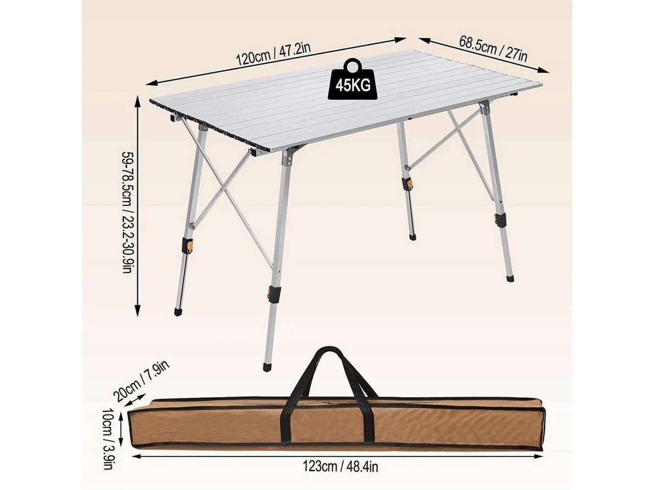 Woltu Campingtisch 120x68.5cm Aluminium für 4-6 Personen - Bild 3