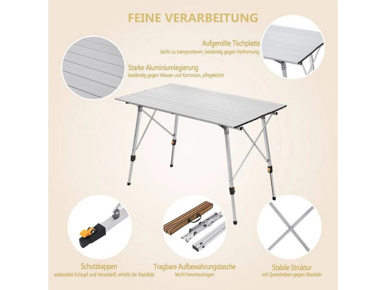 Woltu Campingtisch 120x68.5cm Aluminium für 4-6 Personen - Bild 4