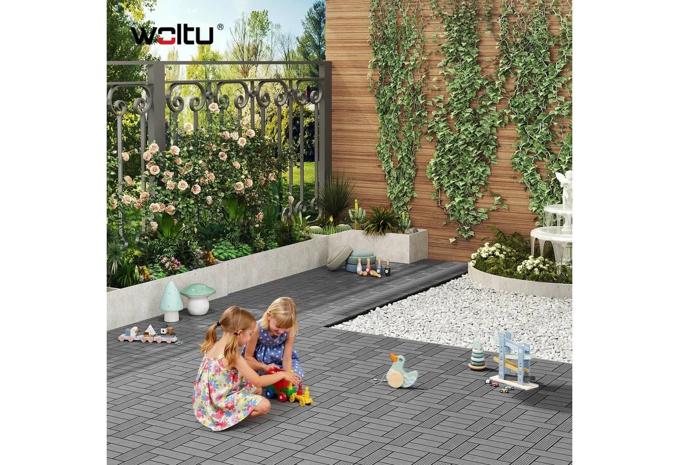 Woltu WPC-Fliesen 22 St. Terrassendielen Holzoptik Klicksystem Grau