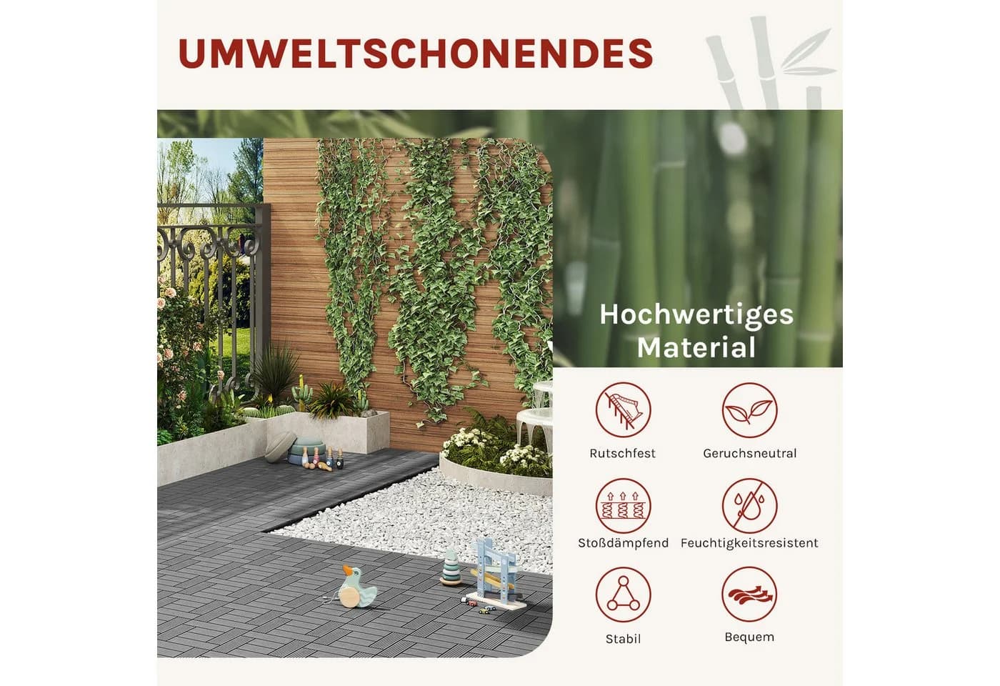 Woltu WPC-Fliesen 22 St. Terrassendielen Holzoptik Klicksystem Grau - Bild 5