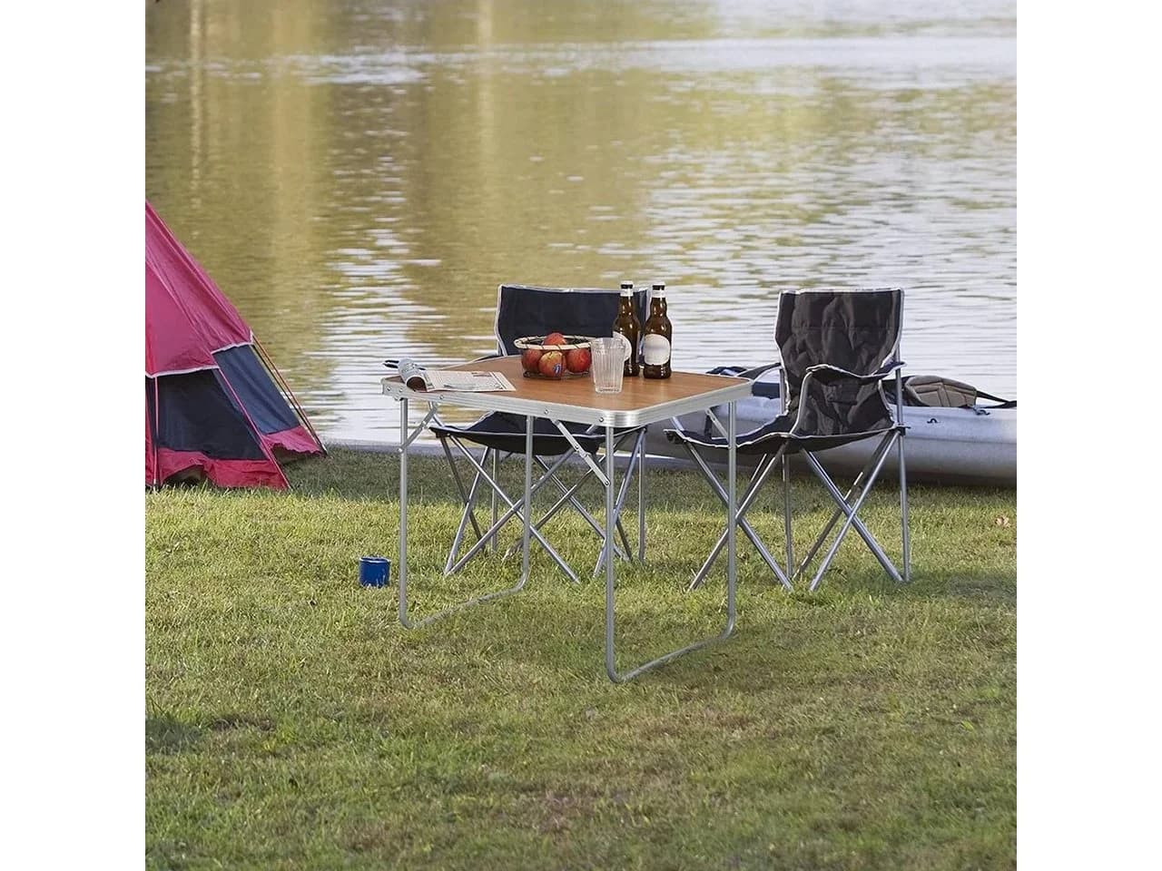 Woltu Campingtisch Klappbar mit Griff Alu MDF Schwarz/Grau/Eiche - Bild 4