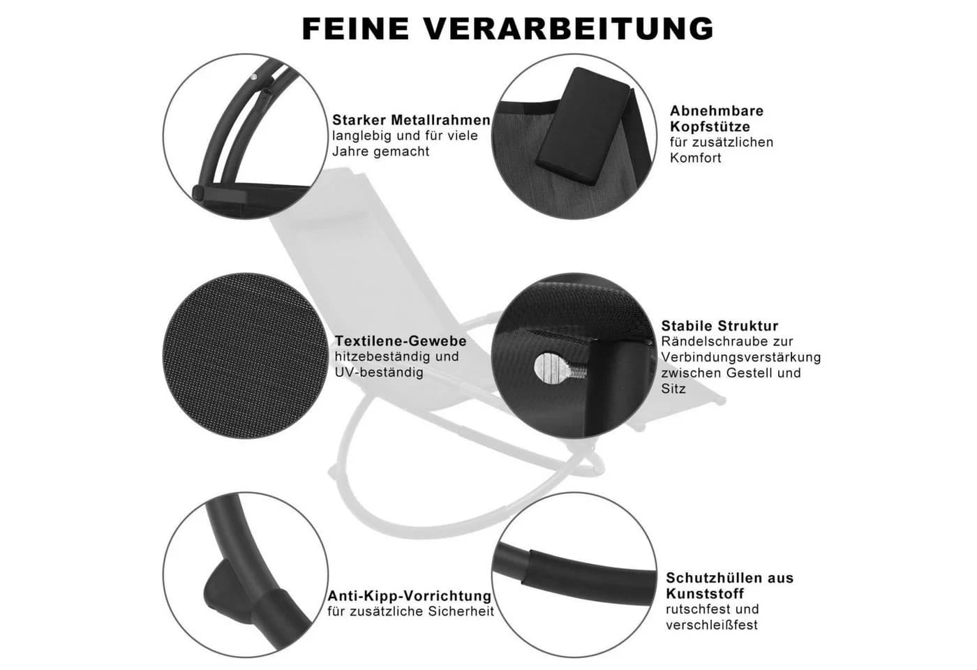 Woltu Schaukelstuhl Schwarz Textilene Metallrahmen - Bild 4
