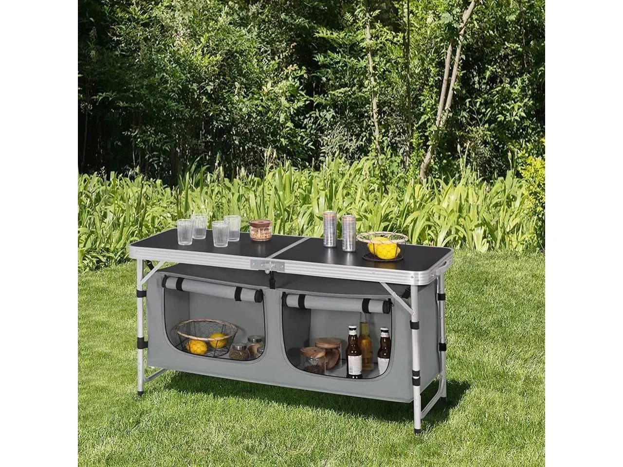 Woltu Campingtisch Höhenverstellbar mit Stauraum Outdoor inkl. Tragetasche