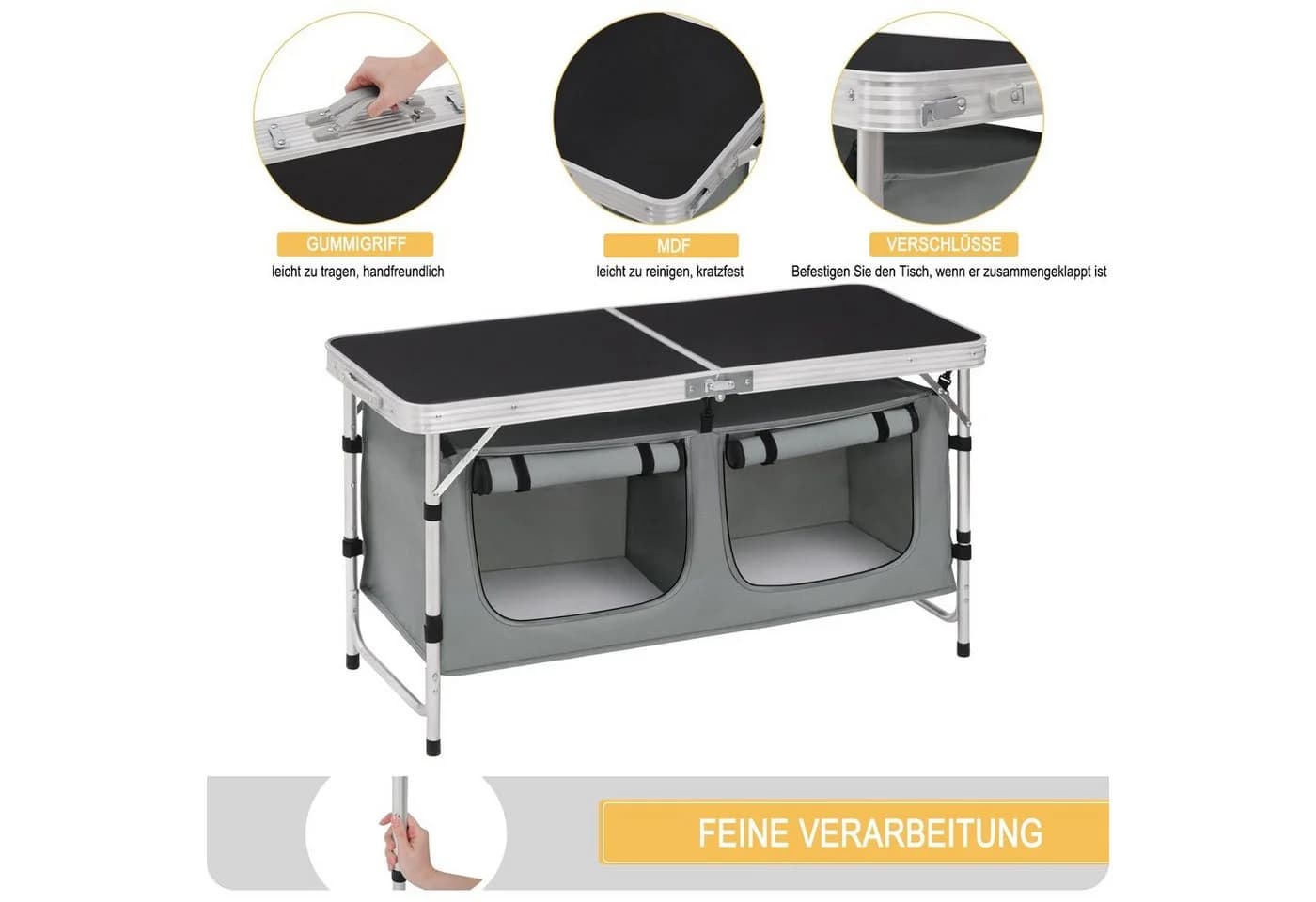 Woltu Campingtisch Höhenverstellbar mit Stauraum Outdoor inkl. Tragetasche - Bild 4