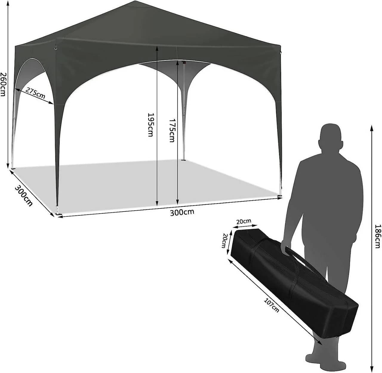 Woltu Pavillon 3x3m wasserdicht grau - Bild 3