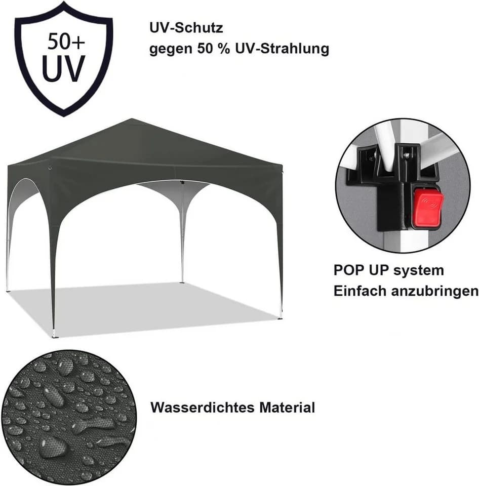 Woltu Pavillon 3x3m wasserdicht grau - Bild 5