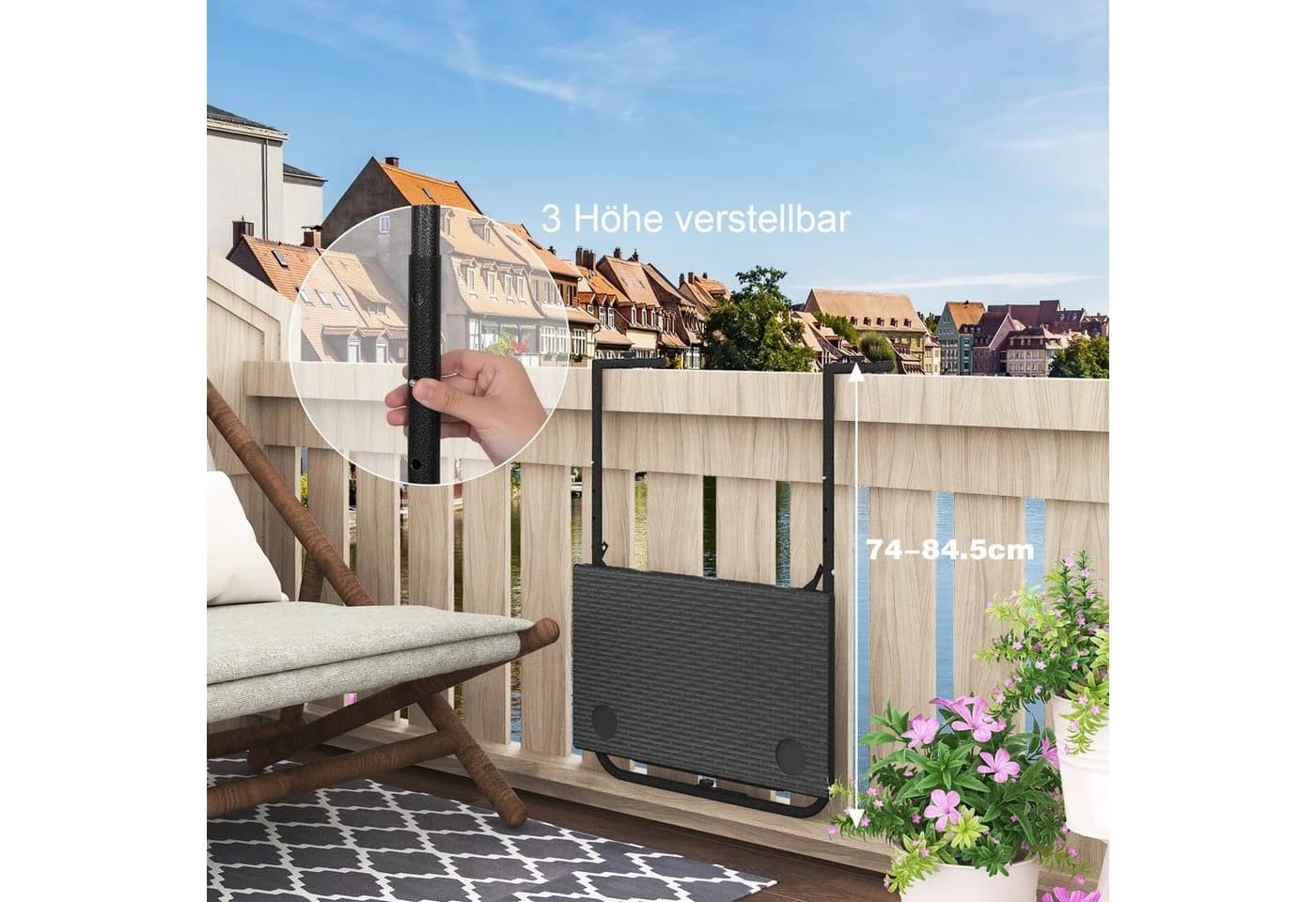 Woltu Balkonhängetisch Klapptisch mit 3 Höhenverstellbar Schwarz - Bild 4