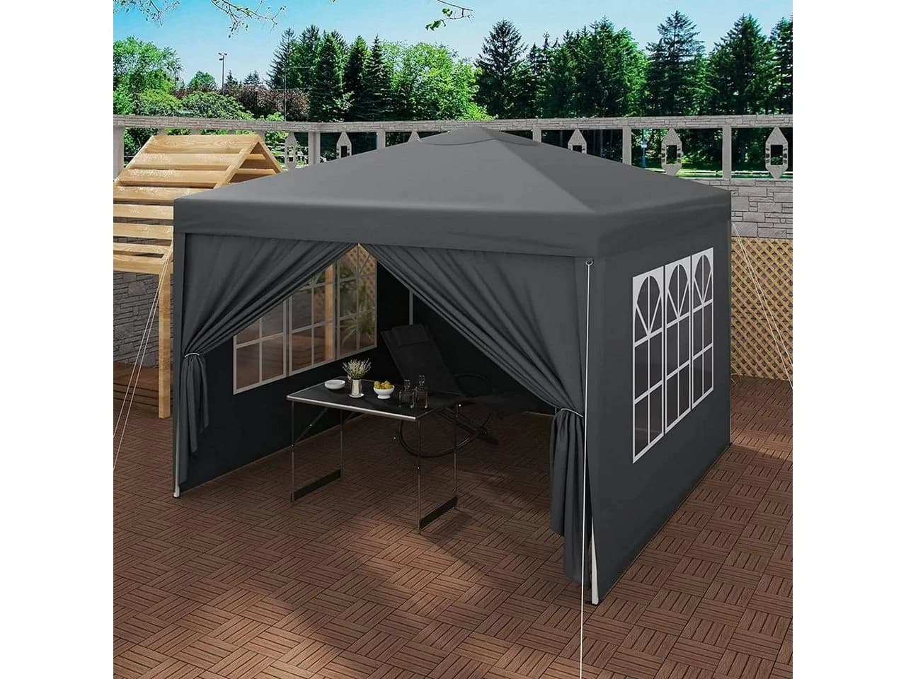 Woltu Faltpavillon 3x3m mit 4 Seitenteilen Anthrazit