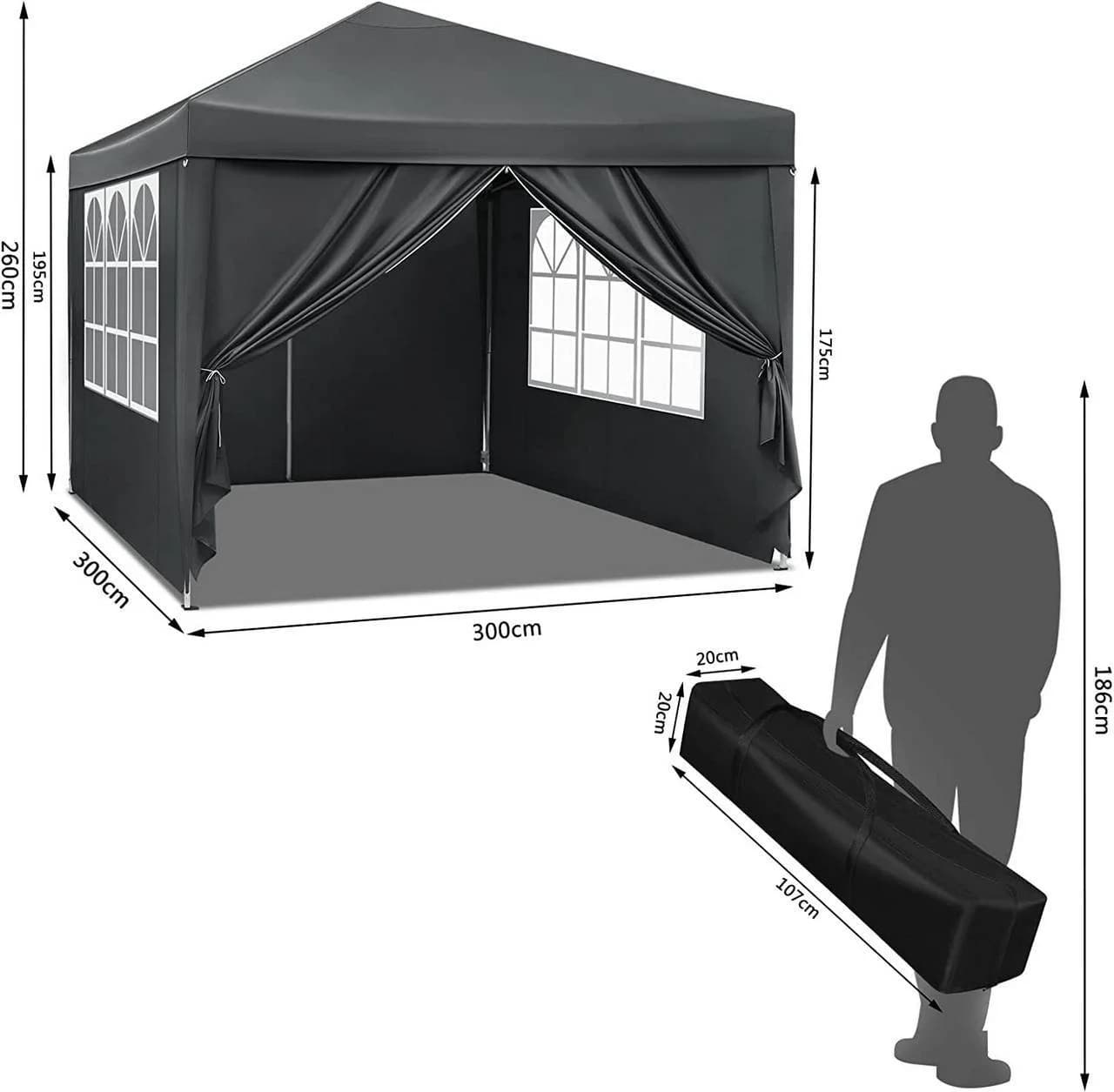Woltu Faltpavillon 3x3m mit 4 Seitenteilen Anthrazit - Bild 3